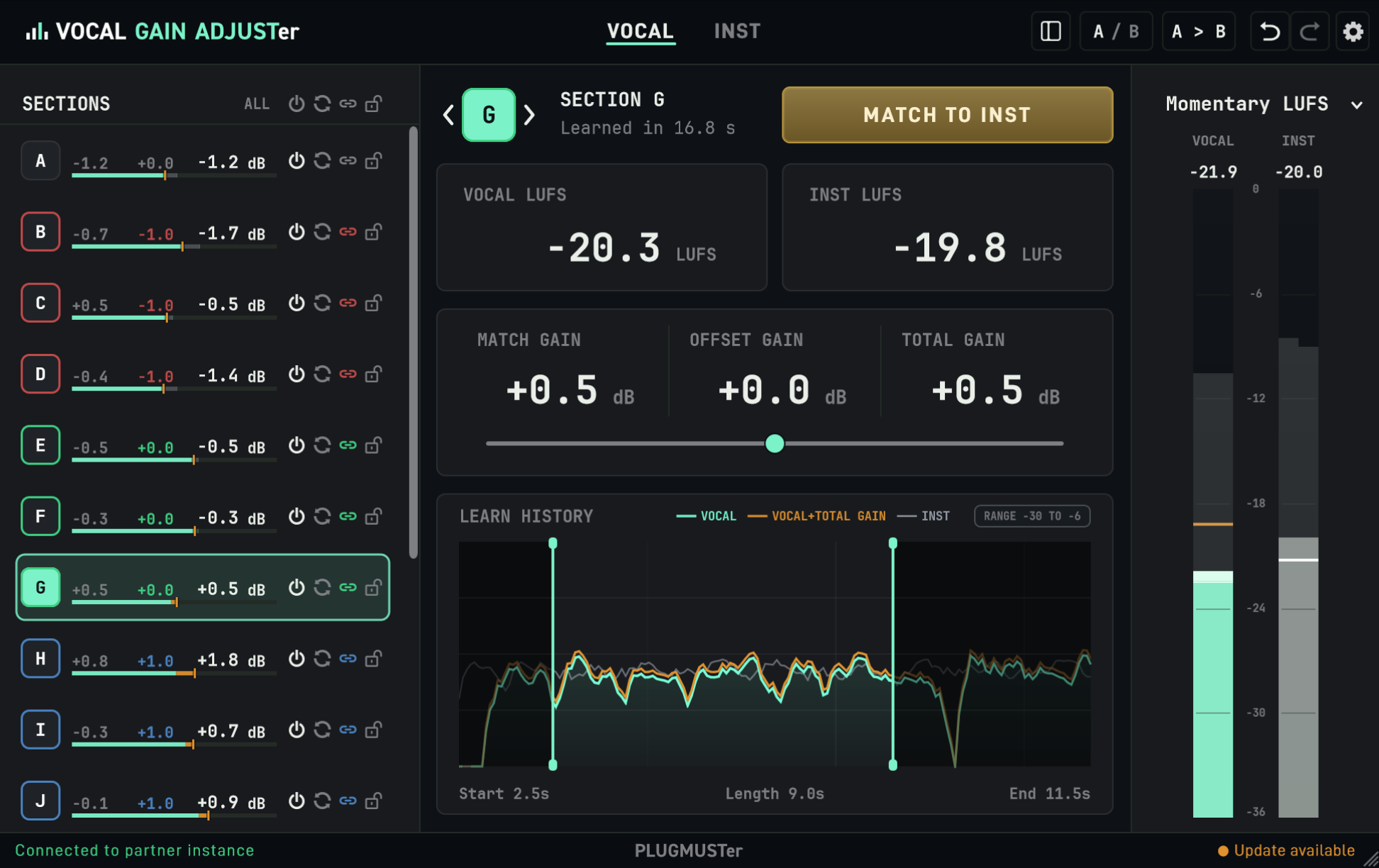 VOCAL GAIN ADJUSTer plugin window